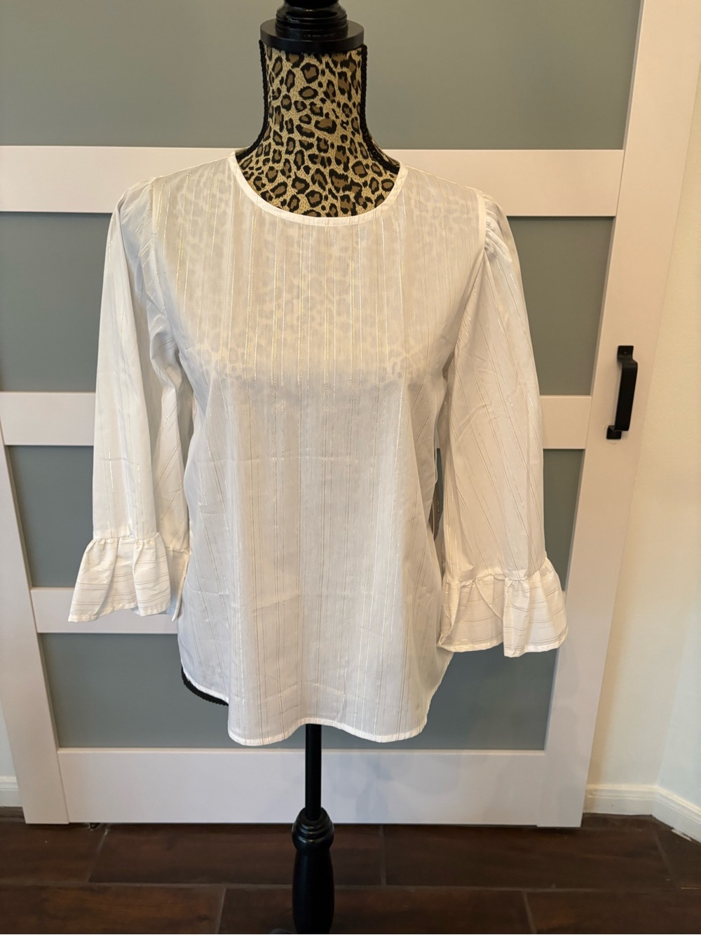 Kenar White Ruffle-Sleeve Blouse NWT!!